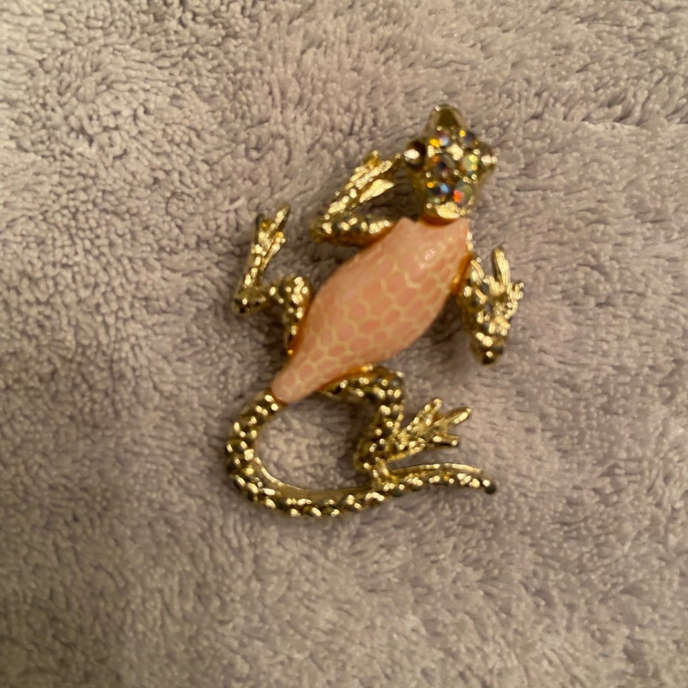 Gold and Pink Lizard Brooch